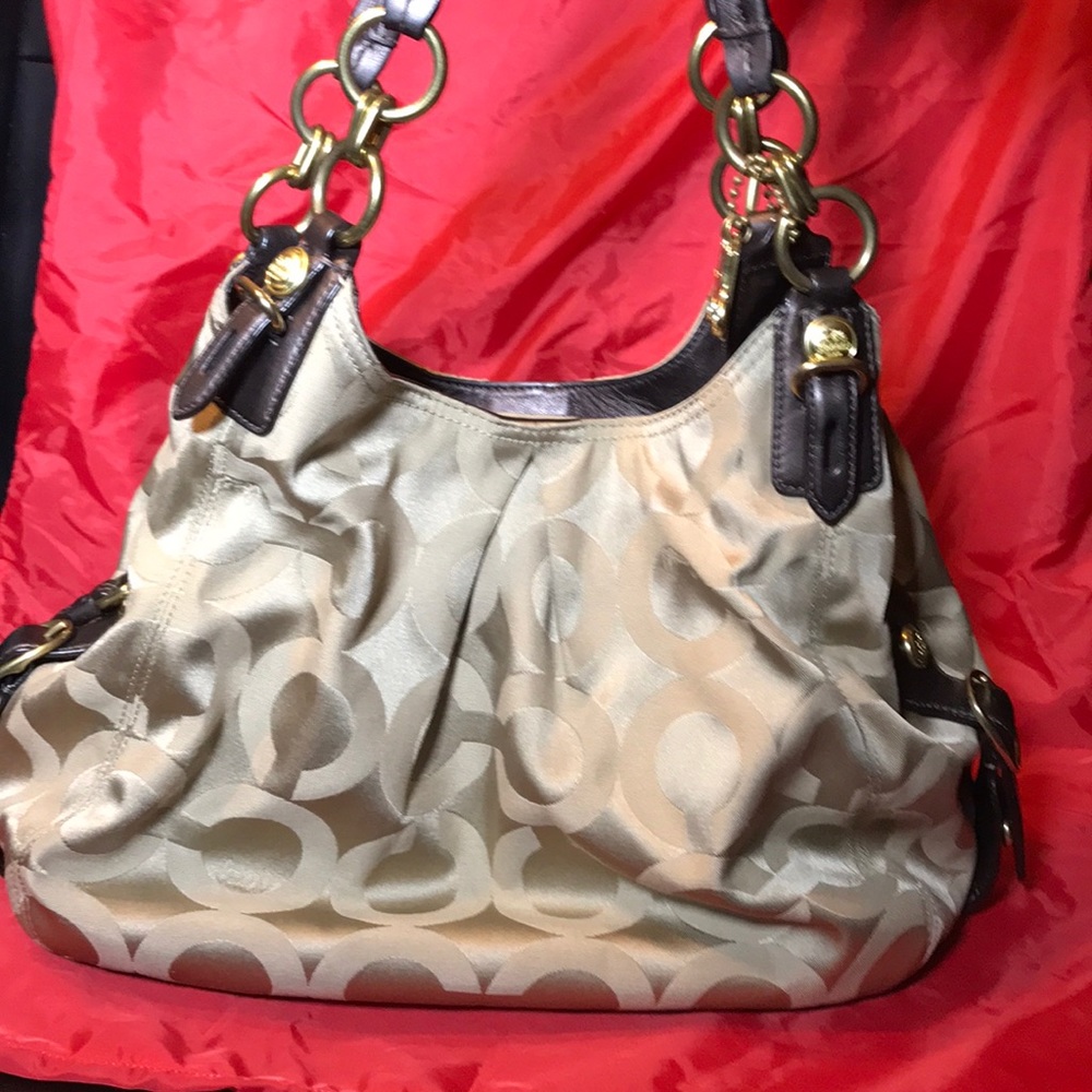 Coach bag - Tan, signature jacquard/ chain straps